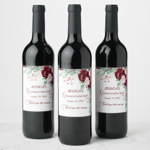 Étiquette Pour Bouteilles De Vin Quinceanera Bourgogne Rouge Parties scintillant Fl