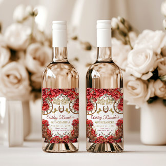 Étiquette Pour Bouteilles De Vin Quinceanera Country Western Roses Rouges Bottes de
