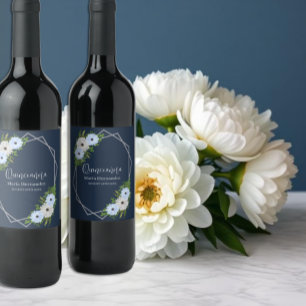 Étiquette Pour Bouteilles De Vin Quinceañera Florale Bleu Clair et Blanc Rustique