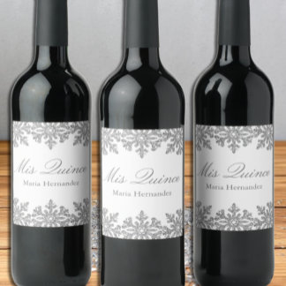 Étiquette Pour Bouteilles De Vin Quinceanera hivernale de flocons d'argent