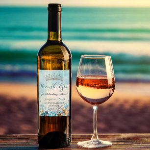 Étiquette Pour Bouteilles De Vin Quinceañera sous les coquilles de corail de plage 