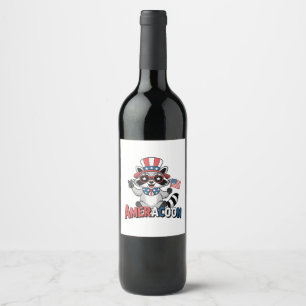 Étiquette Pour Bouteilles De Vin Raccoon Amérique patriotique 4 juillet Amérique