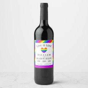 Étiquette Pour Bouteilles De Vin Rainbow Heart Love is Love Mariage