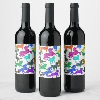 Étiquette Pour Bouteilles De Vin Rainbow Horses - "Dotty about Horses !"