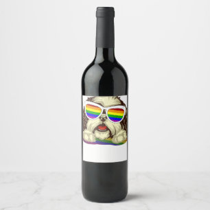 Étiquette Pour Bouteilles De Vin Rainbow LGBT Drapeau Gay pride Shih Tzu Chien Copi
