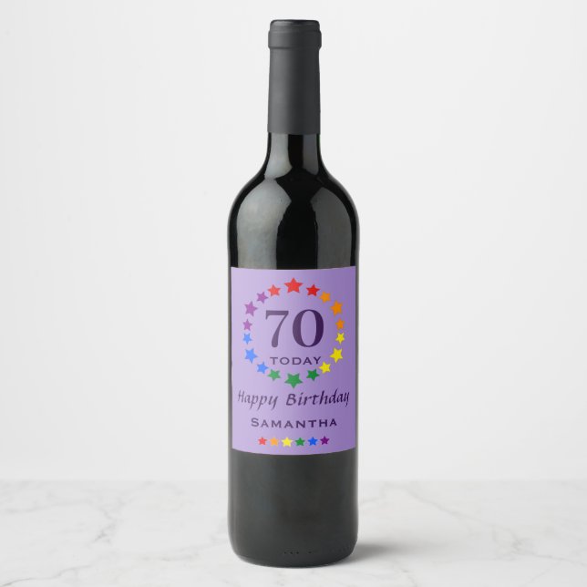 Étiquette Pour Bouteilles De Vin Rainbow Stars 70 Aujourd'hui ou n'importe quel âge (Devant)