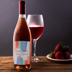 Étiquette Pour Bouteilles De Vin Rainbow Watercolor Paint Strots LGBTQ Mariage