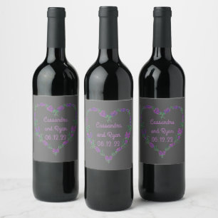 Étiquette Pour Bouteilles De Vin Raisins de vin Fleurs personnalisées Coeur pourpre