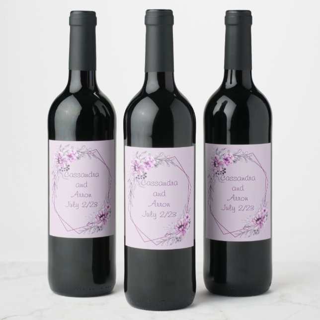 Étiquette Pour Bouteilles De Vin Raisins de vin Fleurs personnalisées violet (Bouteilles)