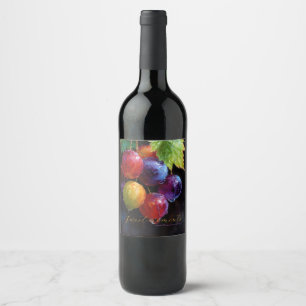 Étiquette Pour Bouteilles De Vin Raisins et gouttes de rosée aquarelles vibrants