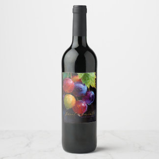Étiquette Pour Bouteilles De Vin Raisins et gouttes de rosée aquarelles vibrants