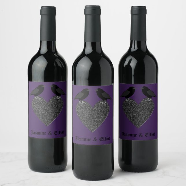 Étiquette Pour Bouteilles De Vin Ravens gothiques et Black Heart Custom (Bouteilles)