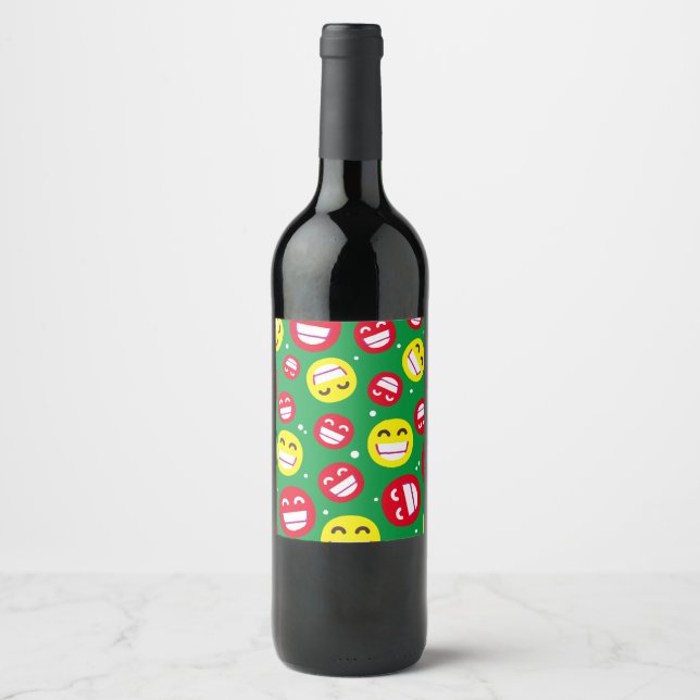 Étiquette Pour Bouteilles De Vin Rayonnement Visage Souriant Yeux Emojis Vert Rouge (Devant)