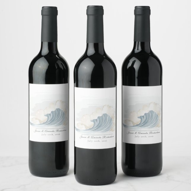 Étiquette Pour Bouteilles De Vin Réception élégante inspirée de l'océan (Bouteilles)