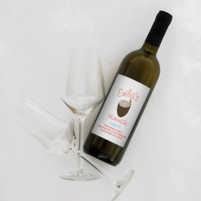 Étiquette Pour Bouteilles De Vin Recette de Coquito Boisson Noix de Coco Dessinée à (Créateur téléchargé)