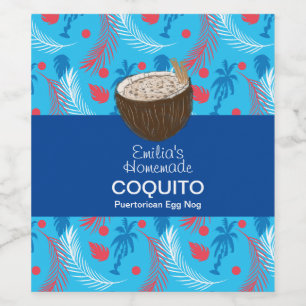 Étiquette Pour Bouteilles De Vin Recette de Coquito Boisson Palmiers Œuf Nog Bleu