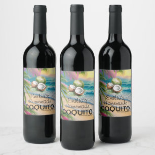 Étiquette Pour Bouteilles De Vin Recette de Coquito fait maison Scène de plage de n