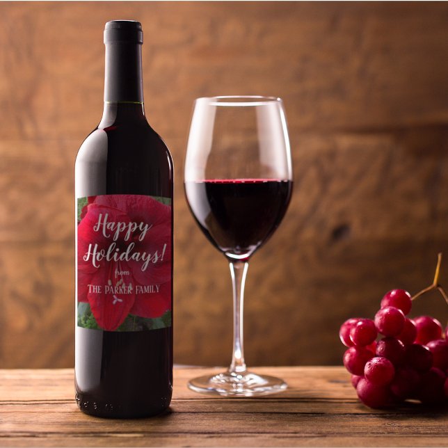 Étiquette Pour Bouteilles De Vin Red Amaryllis Bloom Fête Personnalisée (In Situ)