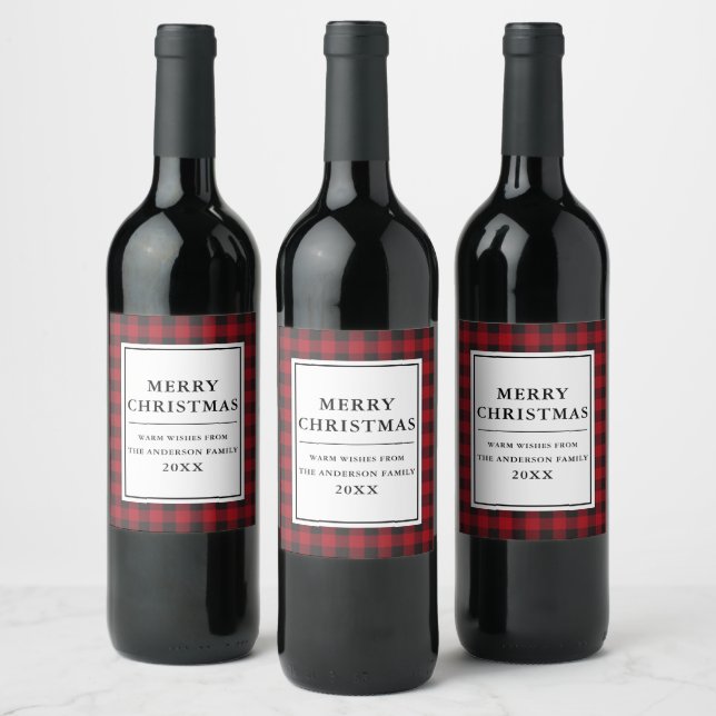 Étiquette Pour Bouteilles De Vin Red Buffalo Plaid Joyeux Noël (Bouteilles)