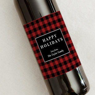 Étiquette Pour Bouteilles De Vin Red Buffalo Plaid Motif Christmas Cadeau
