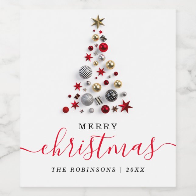 Étiquette Pour Bouteilles De Vin Red & Gold Holiday Modern Christmas Tree (Étiquettes simples)