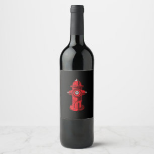 Étiquette Pour Bouteilles De Vin Red Graphic Fire Hydrant Pompier Cadeaux de travai