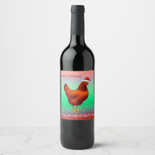Étiquette Pour Bouteilles De Vin Red Hen à Santa Hat Joyeux Noël
