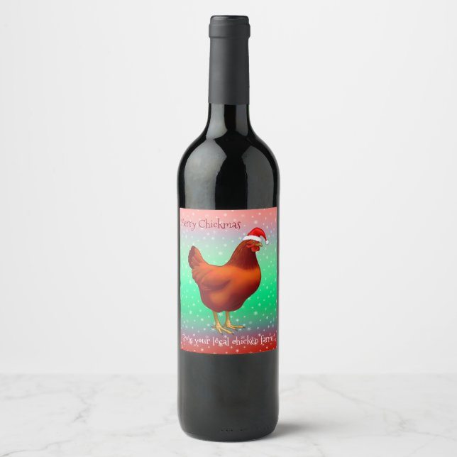 Étiquette Pour Bouteilles De Vin Red Hen à Santa Hat Joyeux Noël (Devant)