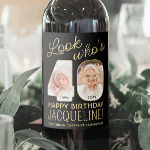 Étiquette Pour Bouteilles De Vin Regardez qui a 40 ans Fête d'anniversaire avec 2 p