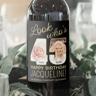 Étiquette Pour Bouteilles De Vin Regardez qui a 45 ans Fête d'anniversaire noire et