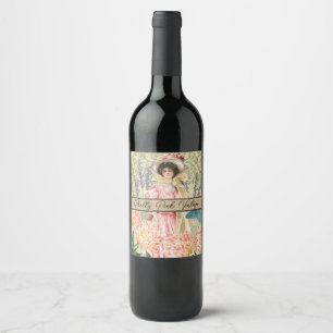 Étiquette Pour Bouteilles De Vin Regency de femme victorienne rose