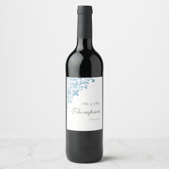 Étiquette Pour Bouteilles De Vin Regency French Blue Fleur de Lis Réception de mari (Devant)