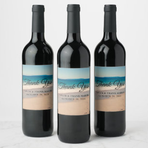 Étiquette Pour Bouteilles De Vin Remerciement de mariage photo de plage