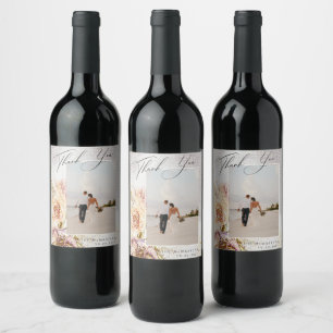 Étiquette Pour Bouteilles De Vin Remerciement de mariage sur toile florale peinte à