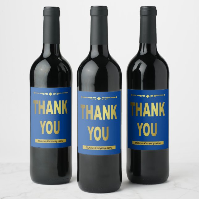 Étiquette Pour Bouteilles De Vin Remerciement d'entreprise Typographie bleue (Bouteilles)