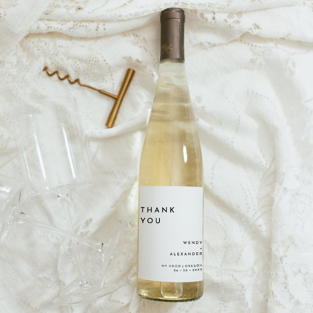 Étiquette Pour Bouteilles De Vin Remerciements de mariage gras et moderne blanc (Créateur téléchargé)