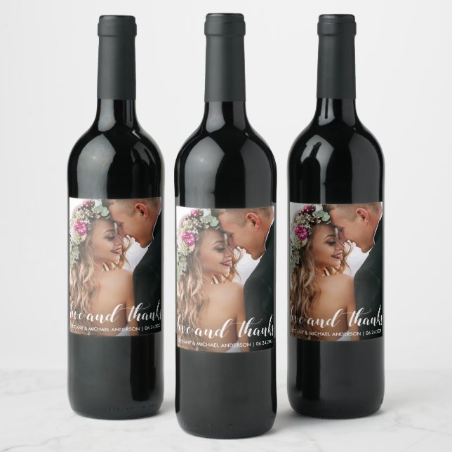 Étiquette Pour Bouteilles De Vin Remerciements pour mariage | Love and Thanks Photo (Bouteilles)
