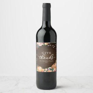 Étiquette Pour Bouteilles De Vin Remerciez Dieu Fleurs de l'automne rustique Dîner 