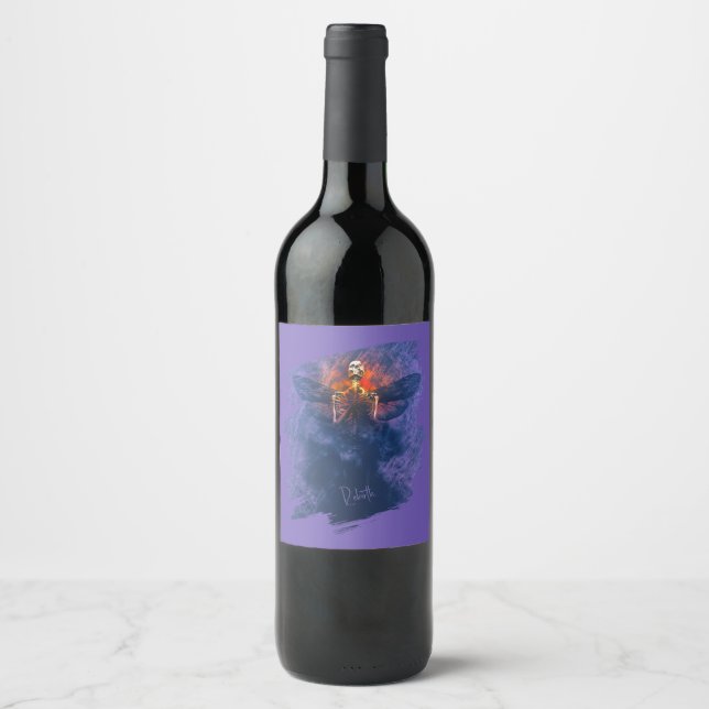 Étiquette Pour Bouteilles De Vin Renaissance. Squelette avec ailes se levant (Devant)
