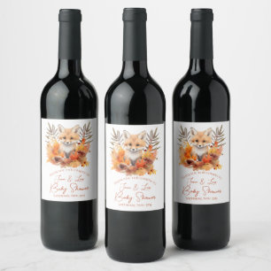 Étiquette Pour Bouteilles De Vin Renard de la forêt verdure aquarelle bébé douche