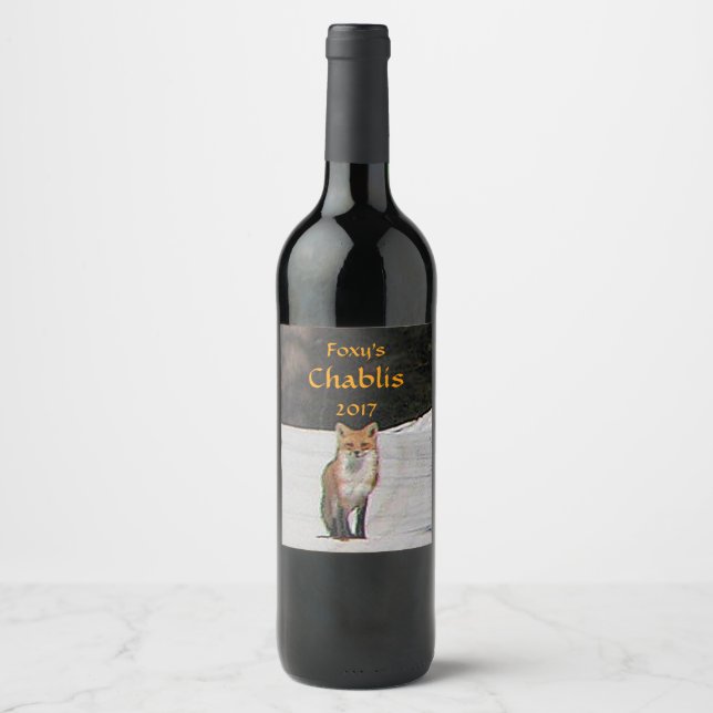 Étiquette Pour Bouteilles De Vin Renard rouge en blanc Étiquette du vin de neige d' (Devant)