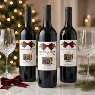 Étiquette Pour Bouteilles De Vin Réserve de Noël avec photo de famille personnalisé