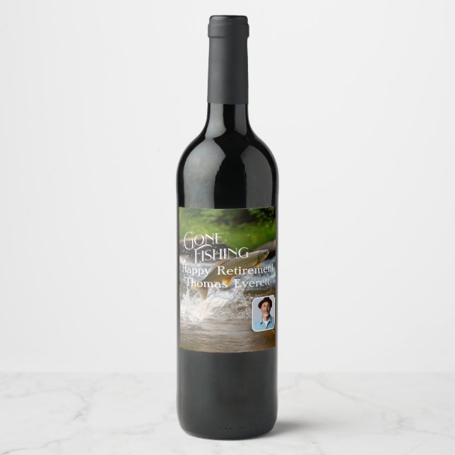 Étiquette Pour Bouteilles De Vin Retraite Partie de Pêche (Devant)