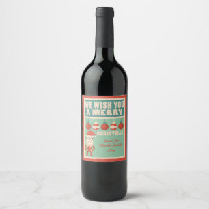 Étiquette Pour Bouteilles De Vin Retro Christmas Cheer ! Fêtes