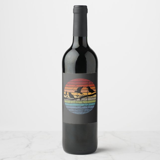 Étiquette Pour Bouteilles De Vin Retro d'observation des oiseaux (Devant)