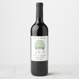 Étiquette Pour Bouteilles De Vin Retro Green Car vient de se marier Mariage