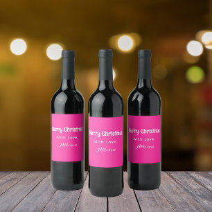 Étiquette Pour Bouteilles De Vin Rétro minimaliste rose Joyeux Noël