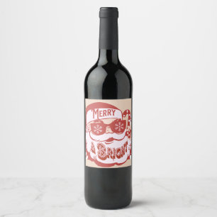 Étiquette Pour Bouteilles De Vin Retro Santa Joyeux et Lumineux Groovy