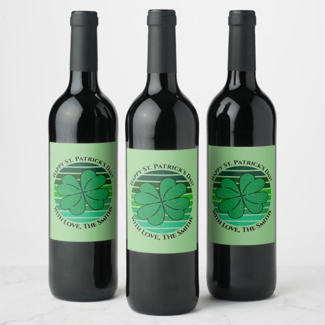Étiquette Pour Bouteilles De Vin Retro St. Patrick's Day Name Irish 4 Leaf Clover (Bouteilles)
