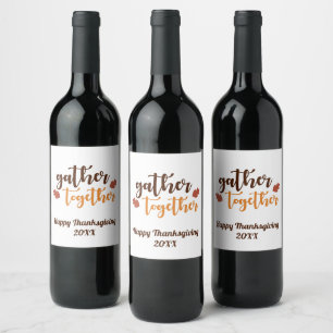 Étiquette Pour Bouteilles De Vin Réunissez-vous couleurs d'automne de Thanksgiving